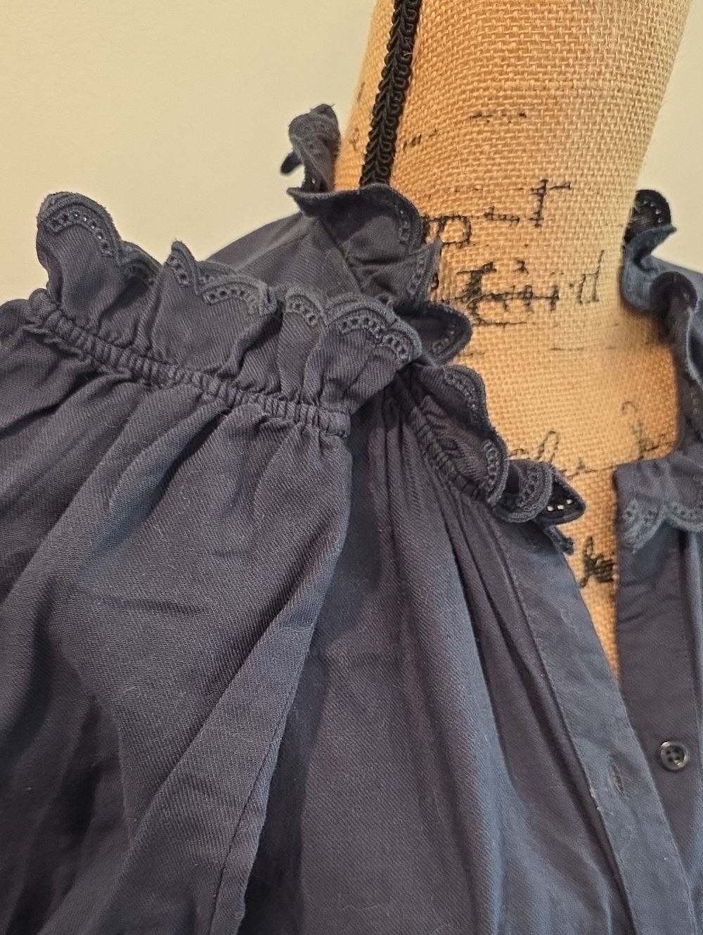 ba&sh Women's Navy Ruffled Collar Top - Picture 3 of 8